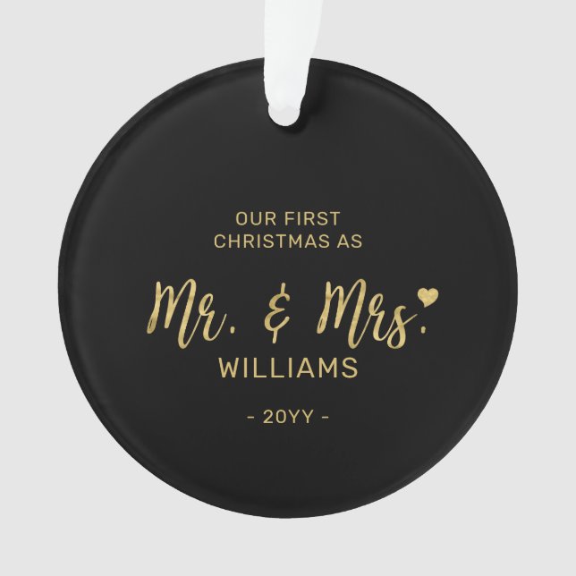 Adorno Letras Gold Modern Mr & Mrs First Christmas (Anverso)