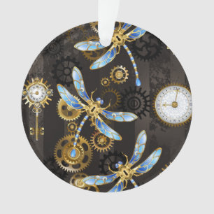 Adorno Libélulas Steampunk sobre fondo marrón rayado
