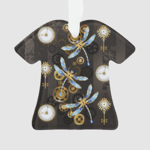 Adorno Libélulas Steampunk sobre fondo rayado marrón