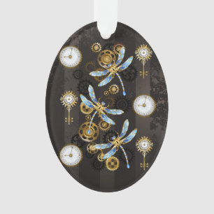 Adorno Libélulas Steampunk sobre fondo rayado marrón