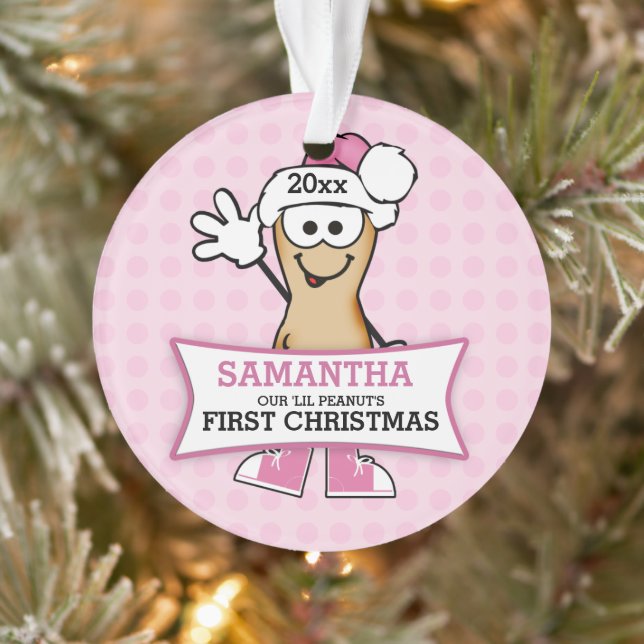 Adorno Lil Peanut (rosado) Navidades del primer bebé (Árbol)