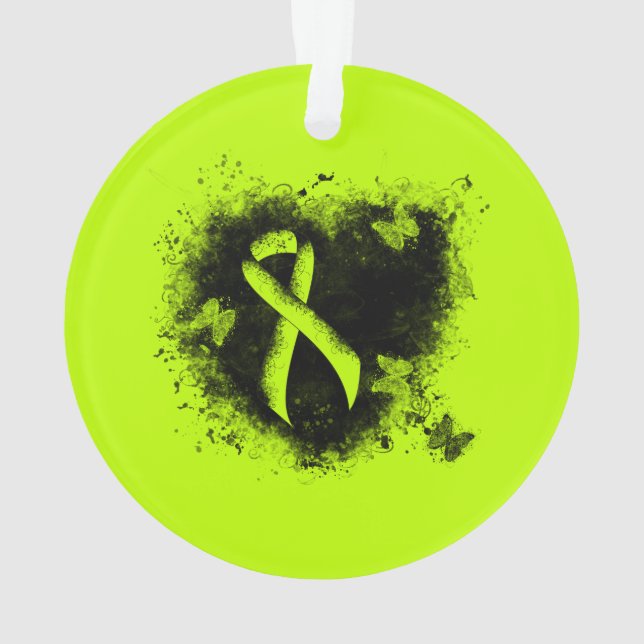 Adorno Lime Green Awareness Ribbon Grunge Heart (Reverso)