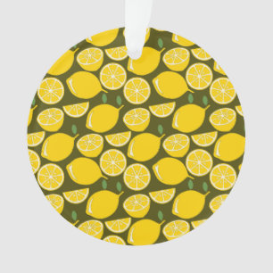Adorno Limones Amarillos y Patrón Verde Oliva: Citrus Mod