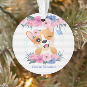 Adorno Lindo Corgi Perro Corona De Flores Mariposa Azul P