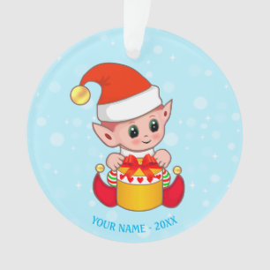 Adorno Lindo Elfo de Navidad, Nombre Personalizado en Azu
