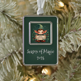 Adorno Lindo Elfo de Navidad sosteniendo un letrero verde