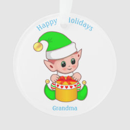 Adorno Lindo Elfo de Navidad y Felices Fiestas Abuela