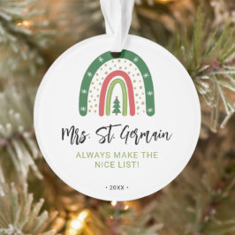 Adorno Lista Bonita de Profesores de Navidad Arcoíris