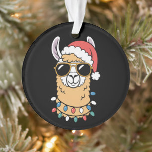 Adorno Llama de Navidad Gorro de Santa Gafas de sol Luces