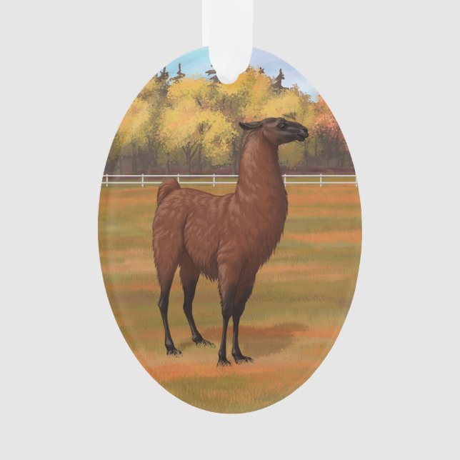 Adorno Llama marrón en pastor de granja otoñal (Anverso)