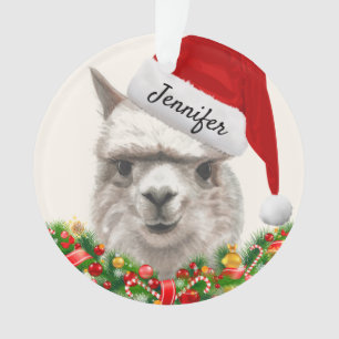 Adorno Llama sonríe tu nombre y año Navidades alpaca