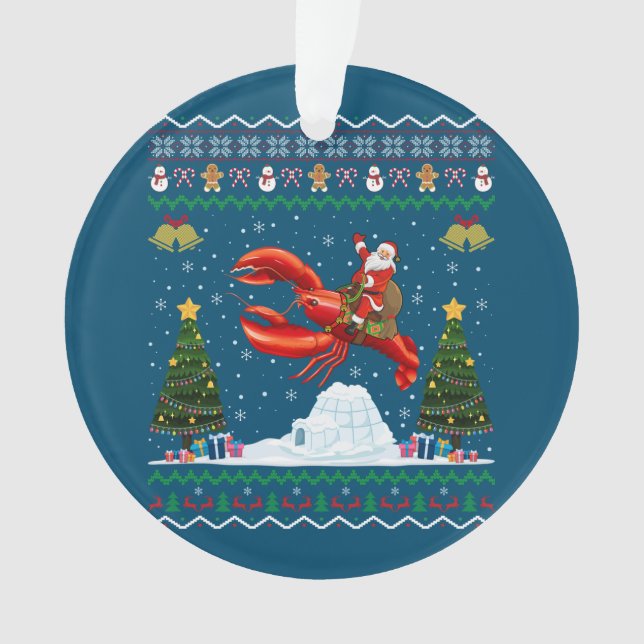 Adorno Lobster Ugly Xmas Gift Santa Riding Lobster Christ (Anverso)