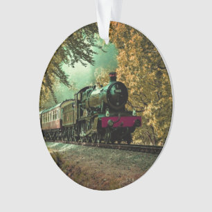Adorno Locomotora de tren retro vintage hojas de otoño