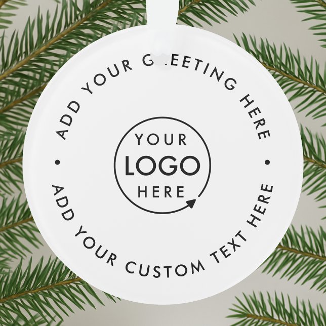 Adorno Logotipo comercial | Navidades simples limpios Min (Business Christmas ornament by Guava, featuring minimalist white design and custom company logo)