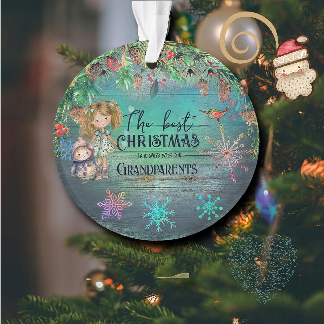 Adorno Los mejores Navidades con el honor Verde azulado d (Best Christmas with Grandparents Ornament front)