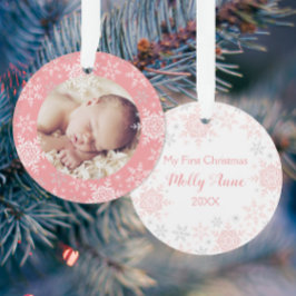 Adorno Los primeros copos de nieve rosados de plata para 