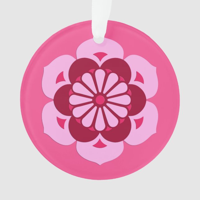 Adorno Lotus Flower Mandala, rosa Fuchsia y Borgoña (Anverso)