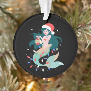 Adorno Luces de linterna de gorro de Santa Mermaid Navida