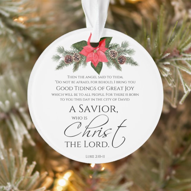Adorno Luke 2:10-11 Navidades de Poinsettia Scripture (Árbol)