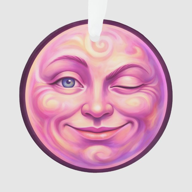 Adorno Luna rosa guiñando alegre celestial (Anverso)