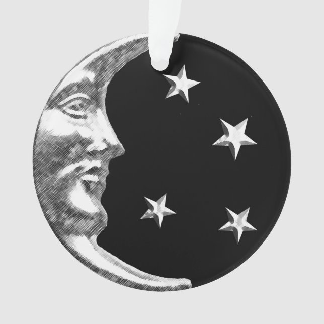 Adorno Luna y estrellas Art Deco - Negro y Plata (Anverso)