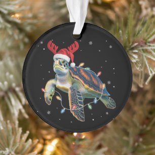 Adorno Luz de Navidad Tortuga Marina Gorro de Santa Diver