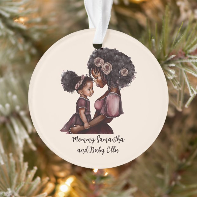 Adorno Madre y hija negras personalizadas (1) (Árbol)