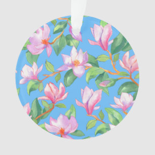 Adorno Magnolia floreciente en azul cielo