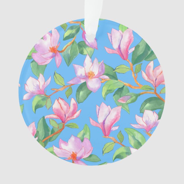 Adorno Magnolia floreciente en azul cielo (Anverso)