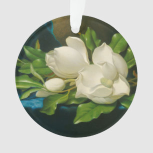 Adorno Magnolias gigantes en un paño azul del terciopelo