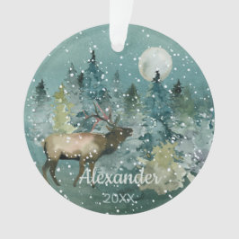 Adorno Majestic Elk Forest Full Moon Snowfall Watercolor
