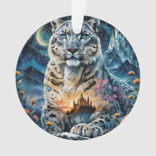 Adorno Majestuoso Leopardo de Nieve - Castillo - Luna, 