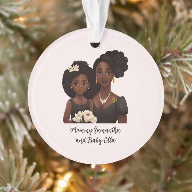 Adorno Mamá y hija negras personalizadas (6) (Árbol)