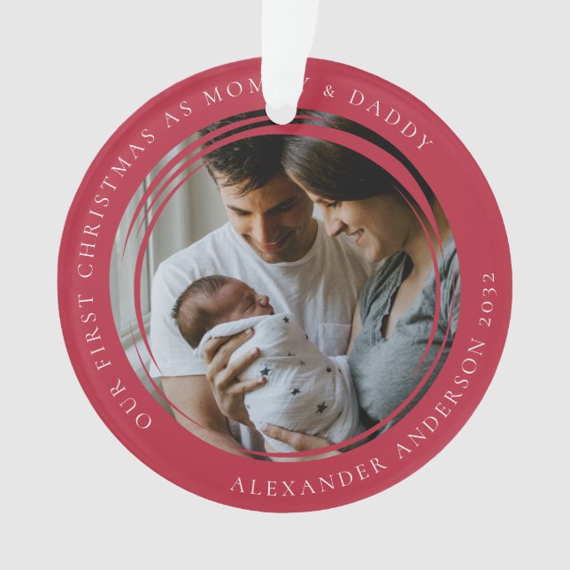 Adorno Mamá y papá primero foto de Navidad Keepsake (Anverso)