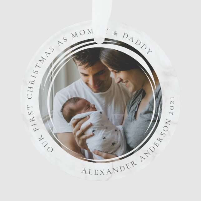 Adorno Mamá y papá primero foto de Navidad Keepsake (Anverso)