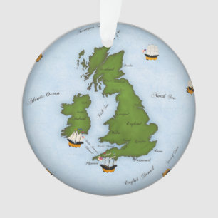 Adorno Mapa de Gran Bretaña ornamentado con barcos navale