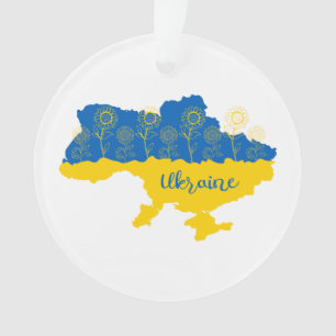 Adorno Mapa de Ucrania con girasol y bandera ucraniana
