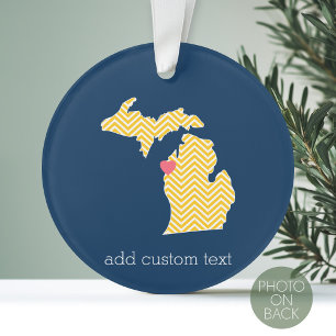 Adorno Mapa estatal de Michigan con nombre y corazón de
