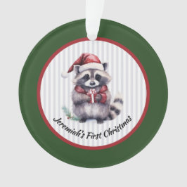 Adorno Mapache Bebé Sosteniendo Regalo Primera Navidad de