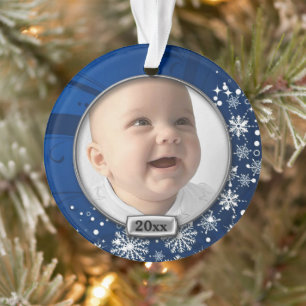 Adorno Marco de Navidad para bebé azul/plata