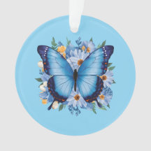 Mariposa Azul Grácil en Floral