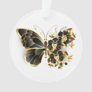 Adorno Mariposa de flor de oro con orquídea negra