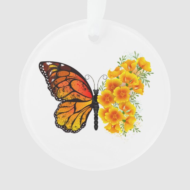 Adorno Mariposa de flores con amapola amarilla de Califor (Anverso)