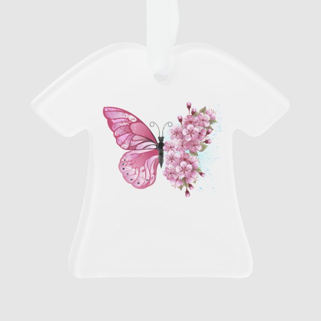Adorno Mariposa de flores con Sakura rosa (Anverso)