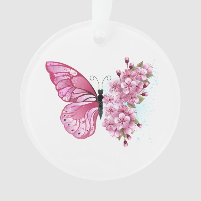 Adorno Mariposa de flores con Sakura rosa (Anverso)