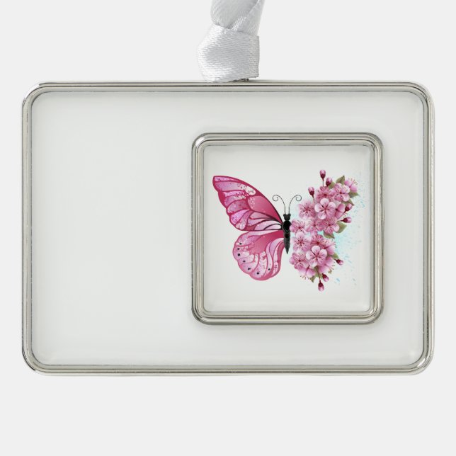 Adorno Mariposa de flores con Sakura rosa (Anverso)