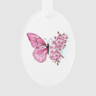 Adorno Mariposa de flores con Sakura rosa