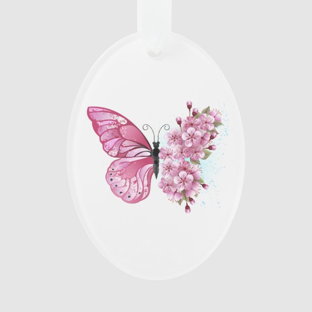 Adorno Mariposa de flores con Sakura rosa (Anverso)