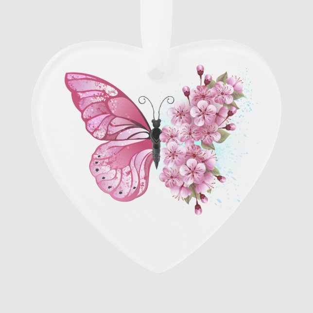 Adorno Mariposa de flores con Sakura rosa (Anverso)