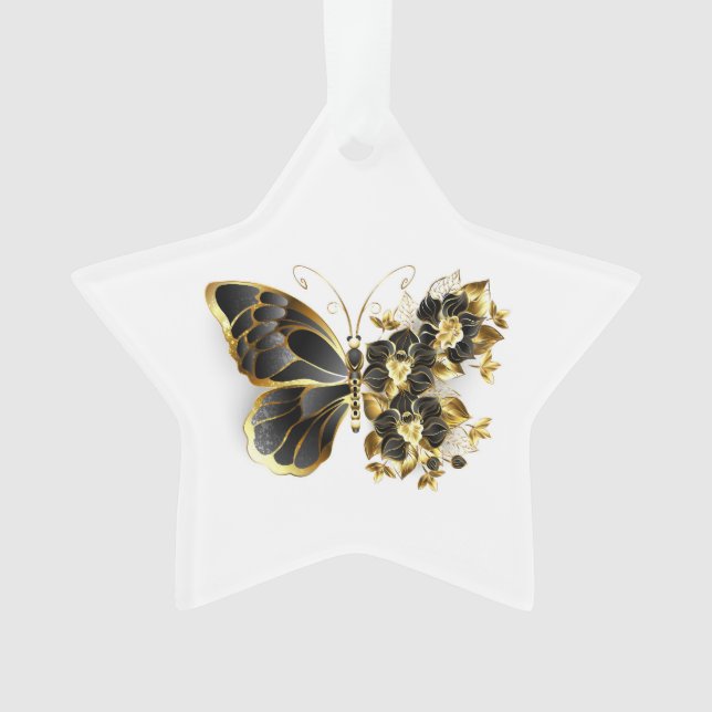 Adorno Mariposa de flores de oro con orquídea negra (Anverso)